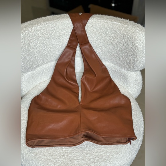 STAUD Vegan Leather Open Back Halter Crop Top - Picture 4 of 7